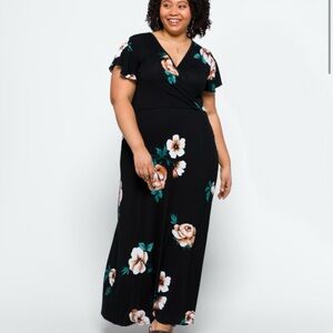 Loveappella Torri Knit Floral Maxi Dress
